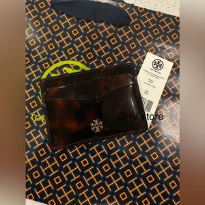 Tory Burch Tortoise Emerson Tortoise patent slim card case